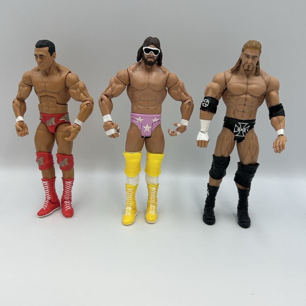 Lot of 3 WWE Mattel Wrestling Action Figures Toys Macho, Del Rio, Triple H Play